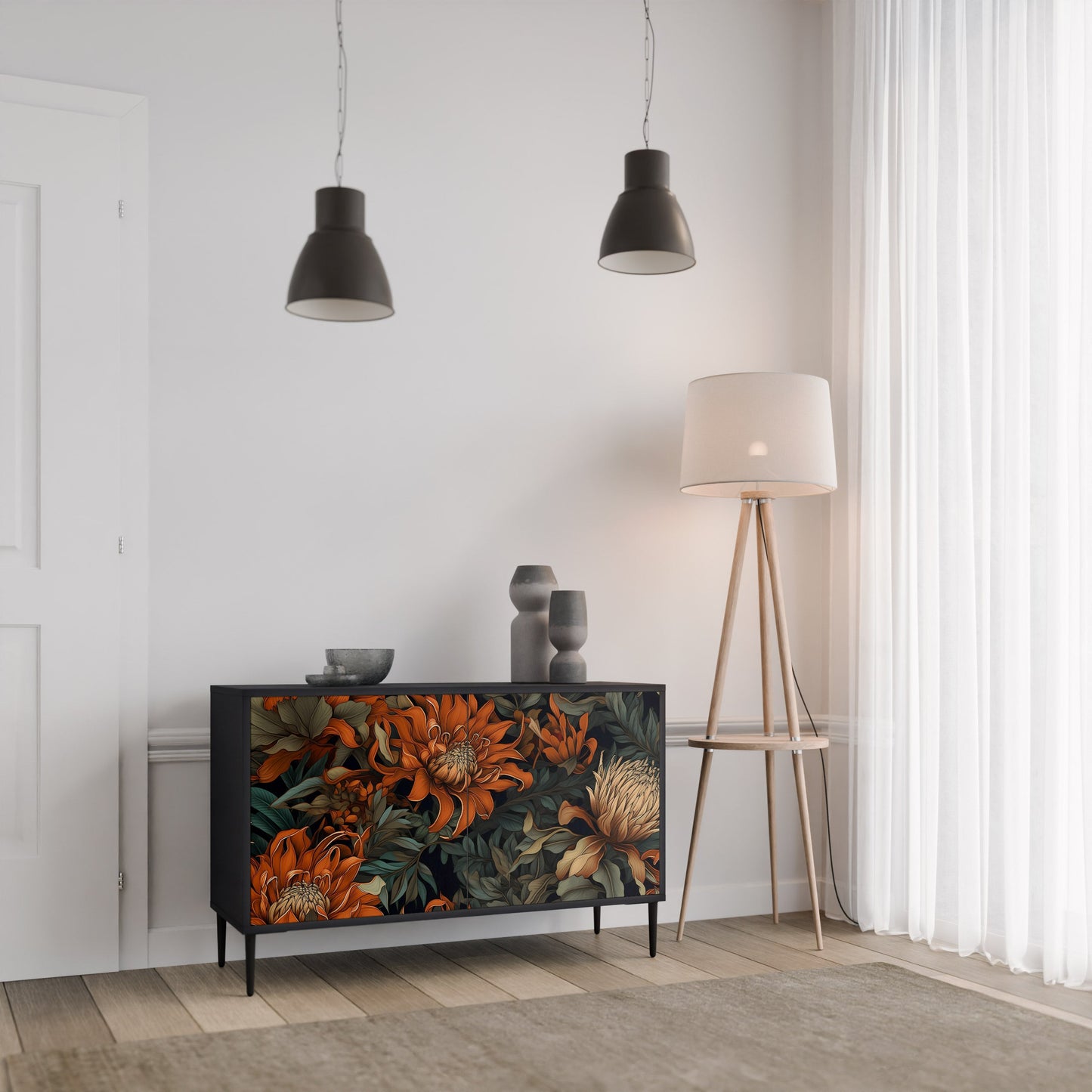 Credenza a 2 ante DAWN BLOOM in finitura nera