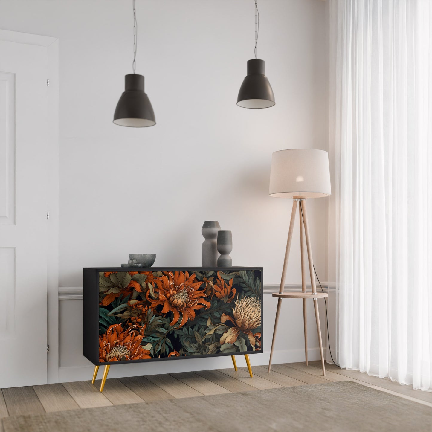 Credenza a 2 ante DAWN BLOOM in finitura nera