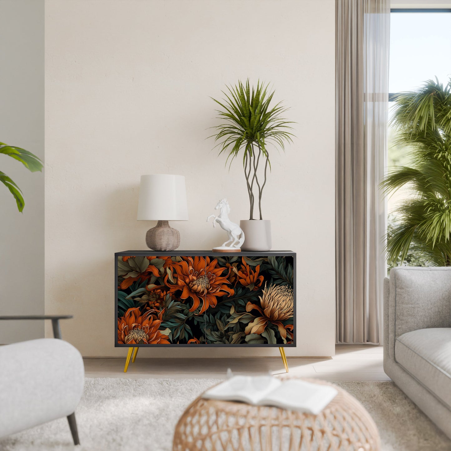 Credenza a 2 ante DAWN BLOOM in finitura nera