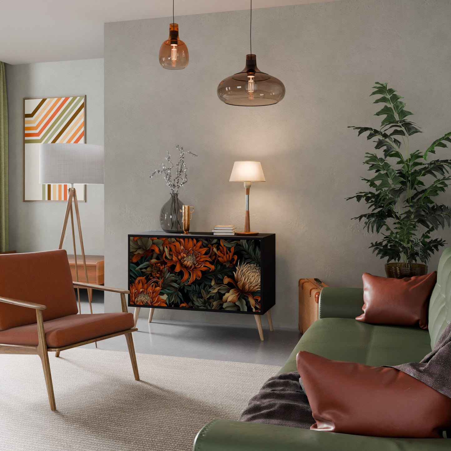 Credenza a 2 ante DAWN BLOOM in finitura nera