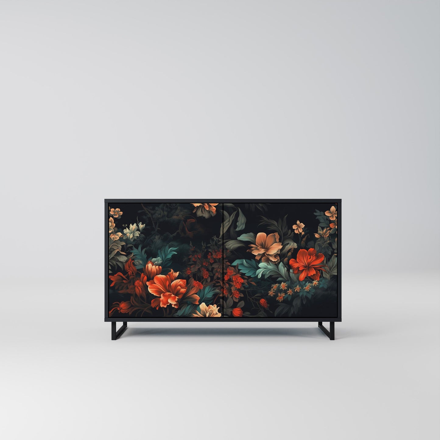 Credenza a 2 ante IMAGINARY BLOSSOM in finitura nera