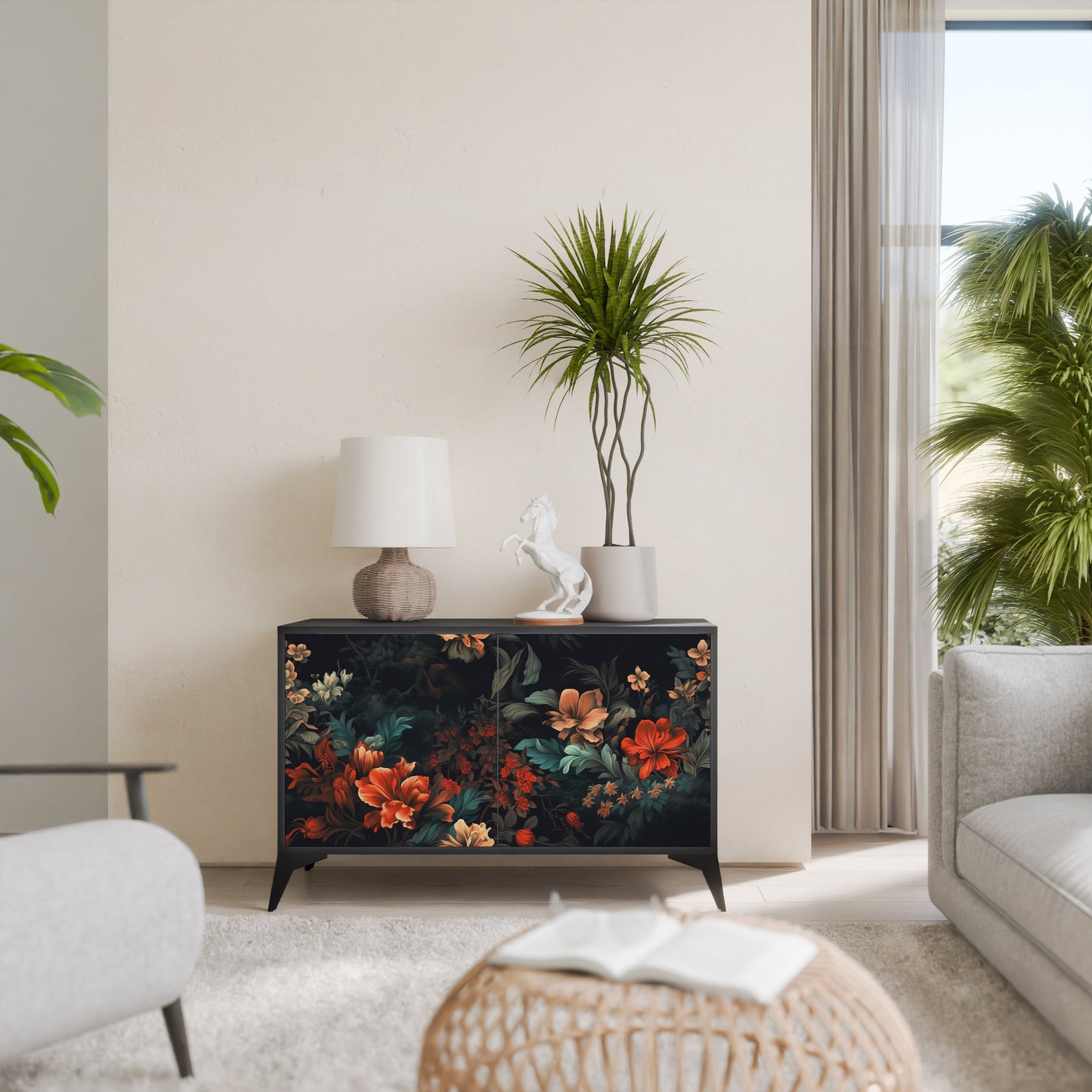 Credenza a 2 ante IMAGINARY BLOSSOM in finitura nera