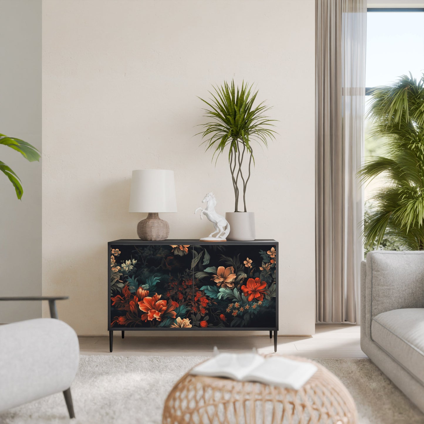 Credenza a 2 ante IMAGINARY BLOSSOM in finitura nera