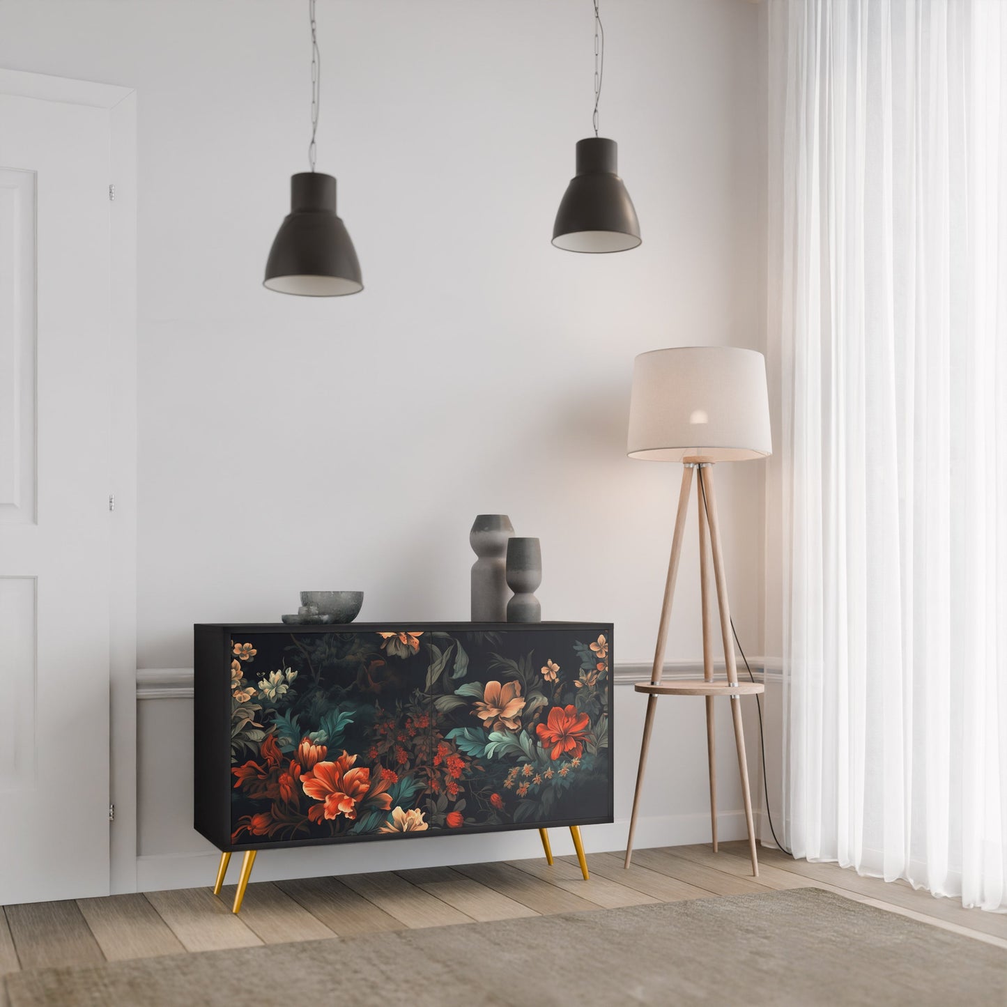 Credenza a 2 ante IMAGINARY BLOSSOM in finitura nera