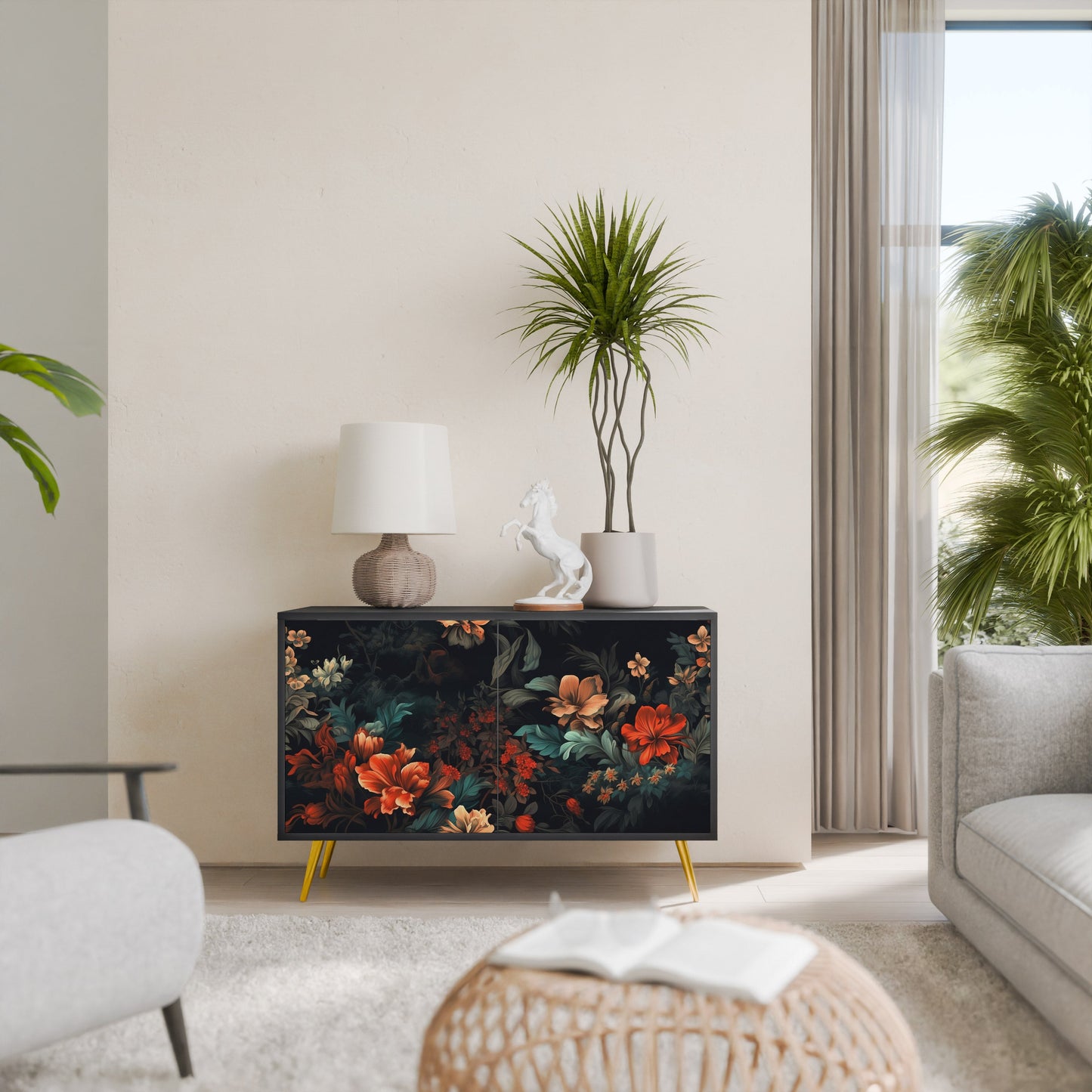 Credenza a 2 ante IMAGINARY BLOSSOM in finitura nera