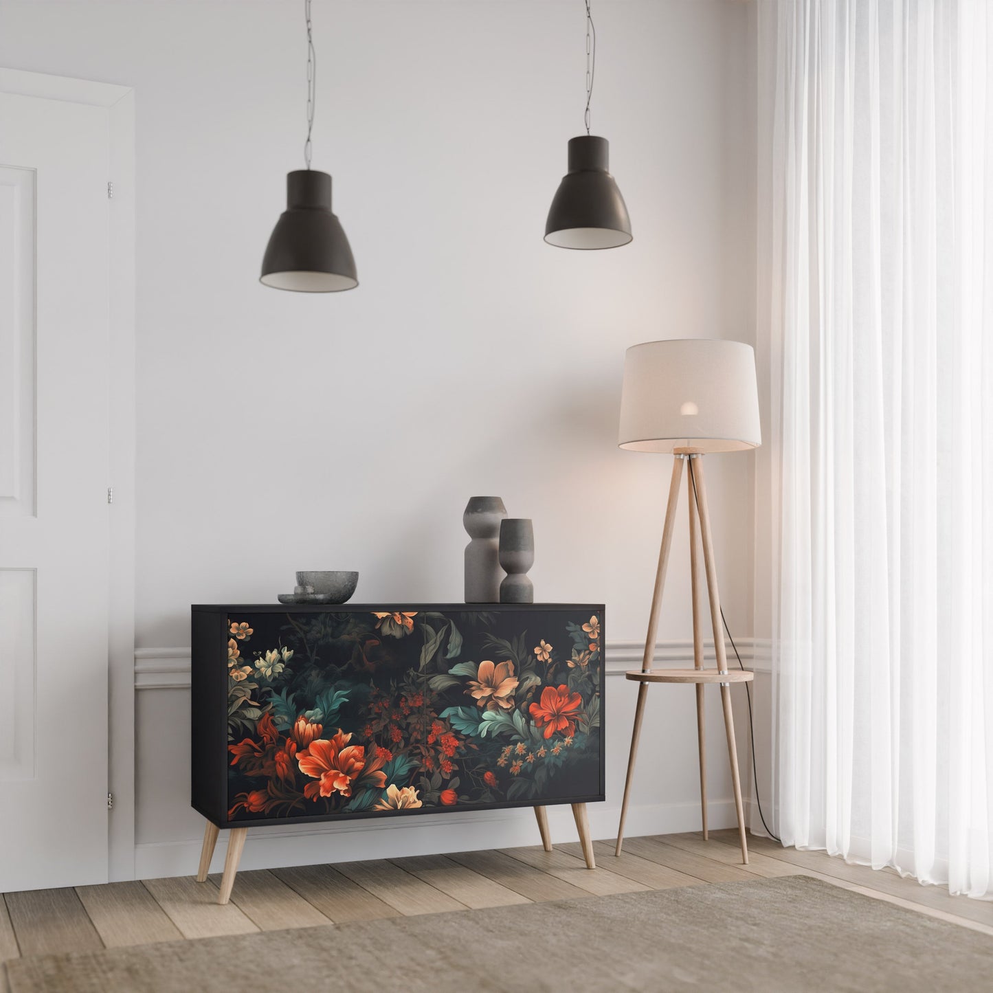 Credenza a 2 ante IMAGINARY BLOSSOM in finitura nera