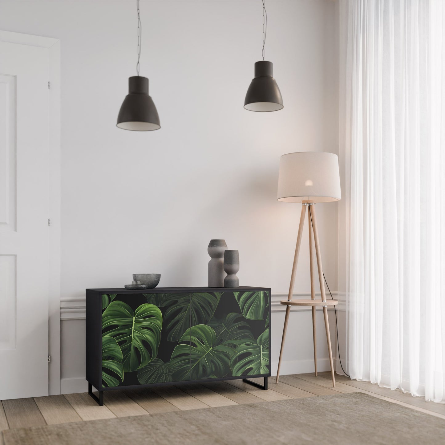 Credenza INFINITE MONSTERA a 2 ante con finitura nera