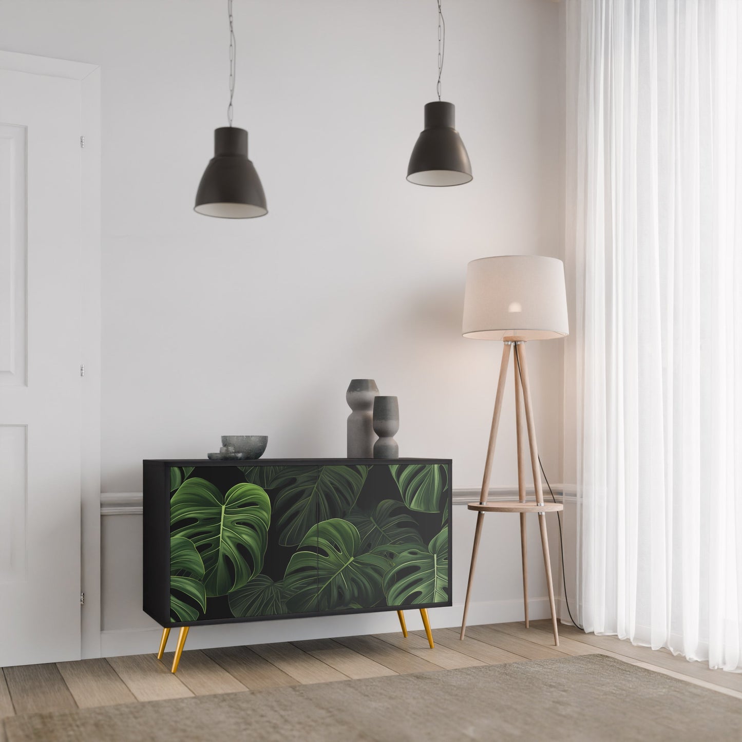 Credenza INFINITE MONSTERA a 2 ante con finitura nera