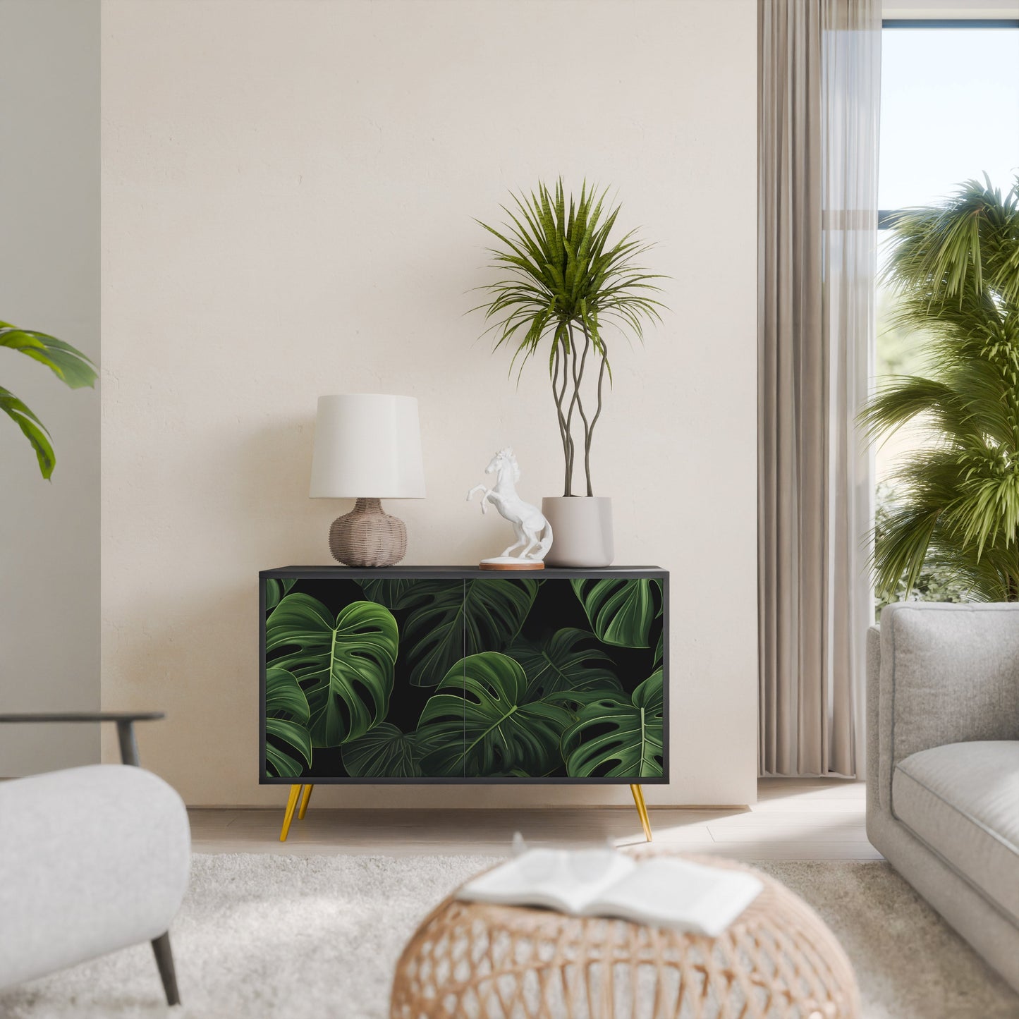 Credenza INFINITE MONSTERA a 2 ante con finitura nera