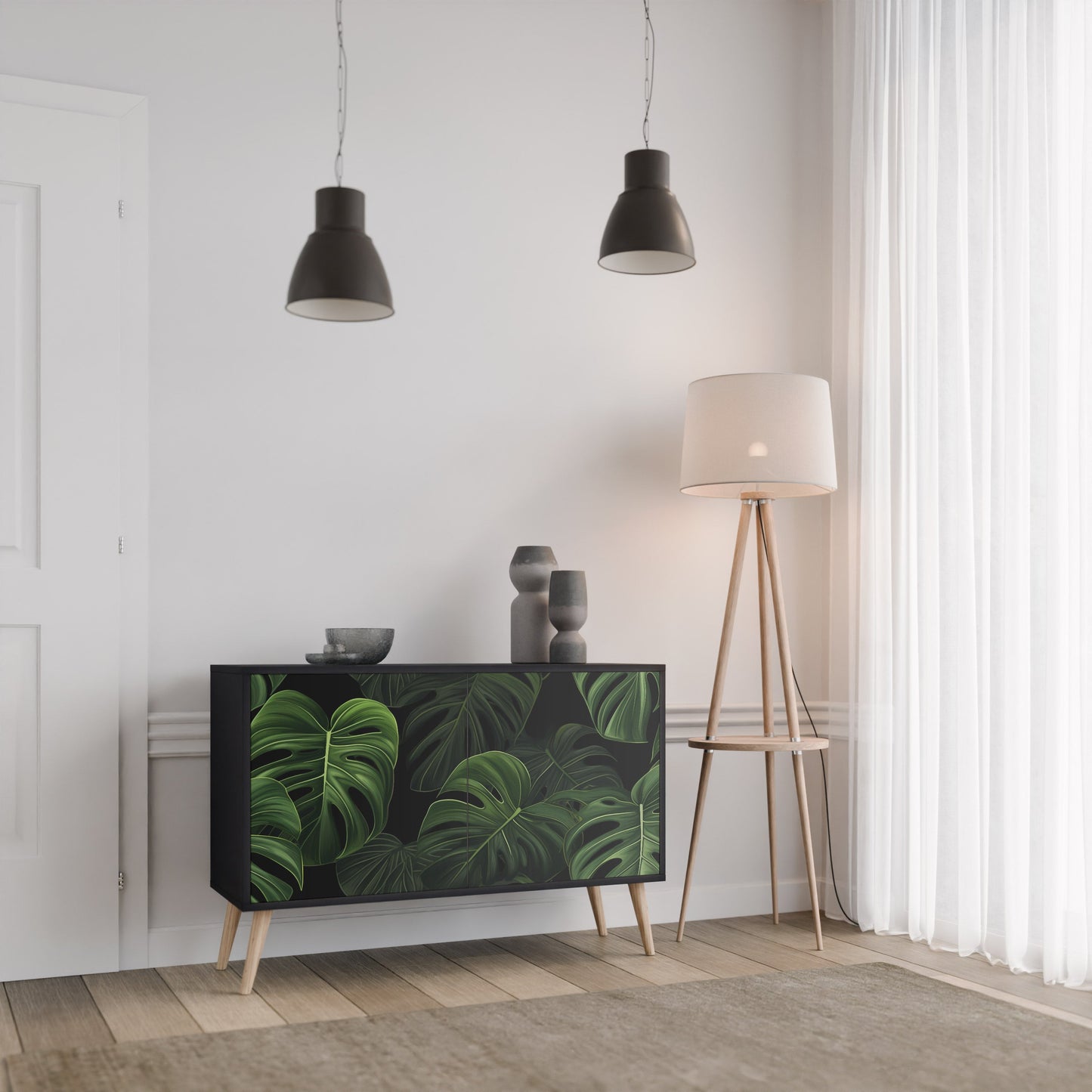Credenza INFINITE MONSTERA a 2 ante con finitura nera