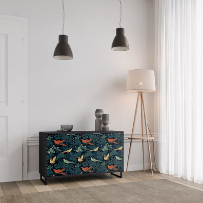 Credenza a 2 ante FOWL ORNAMENT in finitura nera