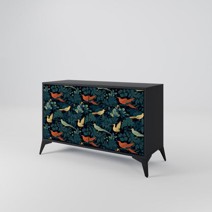 Credenza a 2 ante FOWL ORNAMENT in finitura nera