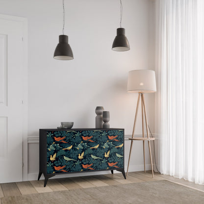 Credenza a 2 ante FOWL ORNAMENT in finitura nera