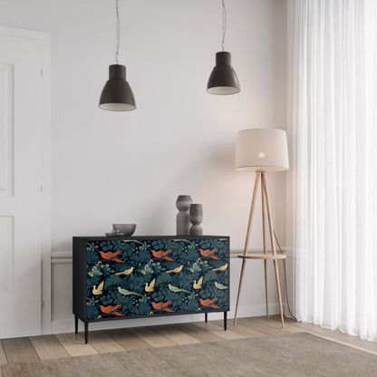 Credenza a 2 ante FOWL ORNAMENT in finitura nera