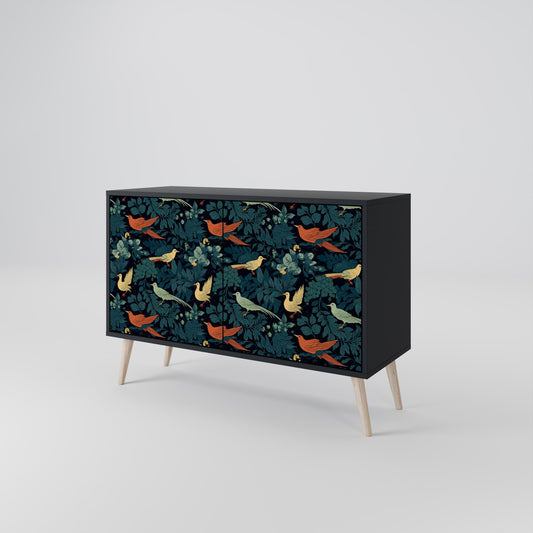 Credenza a 2 ante FOWL ORNAMENT in finitura nera