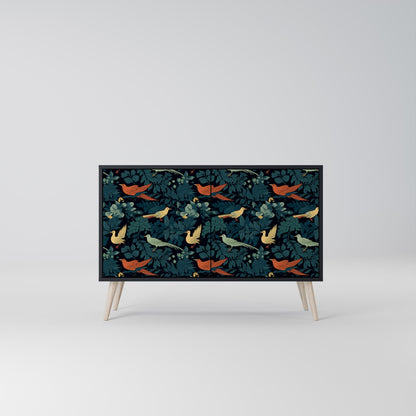 Credenza a 2 ante FOWL ORNAMENT in finitura nera