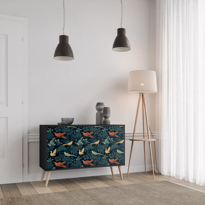 Credenza a 2 ante FOWL ORNAMENT in finitura nera