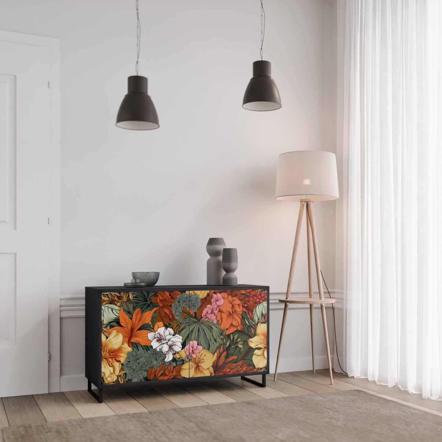 Credenza RADIANT FLORA a 2 ante in finitura nera