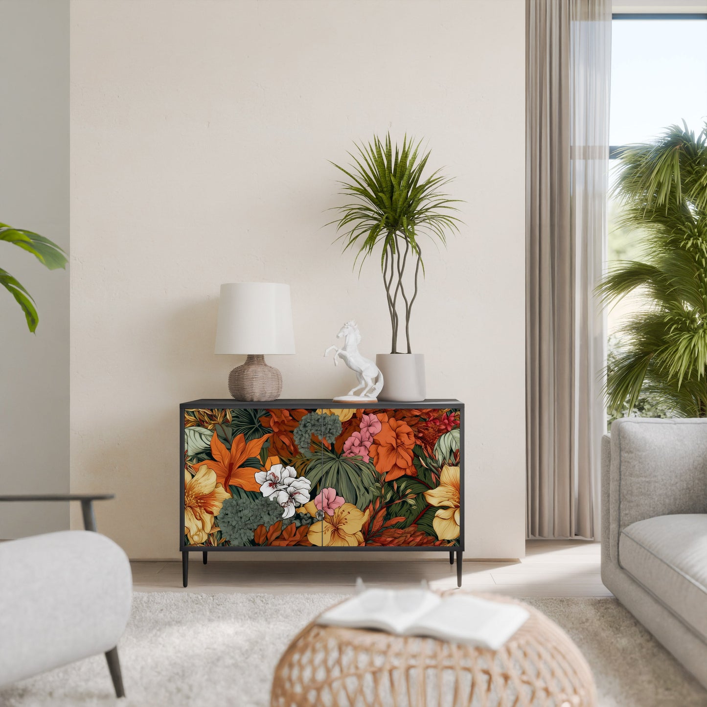 Credenza RADIANT FLORA a 2 ante in finitura nera