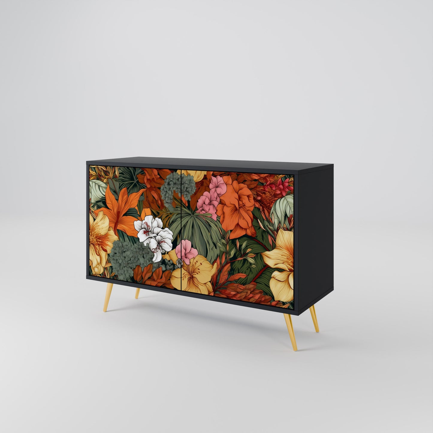 Credenza RADIANT FLORA a 2 ante in finitura nera