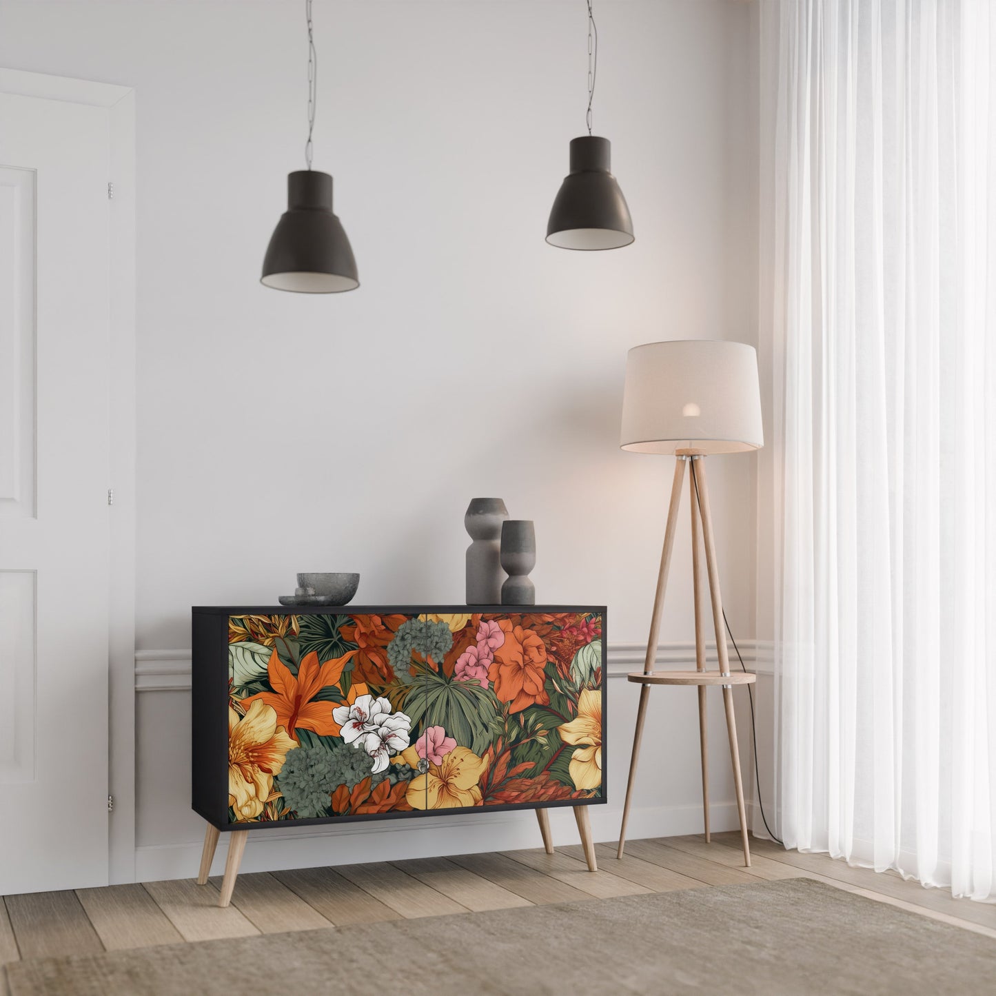 Credenza RADIANT FLORA a 2 ante in finitura nera
