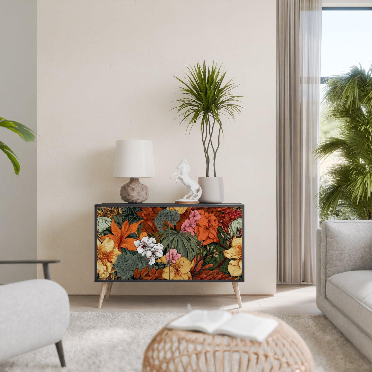 Credenza RADIANT FLORA a 2 ante in finitura nera