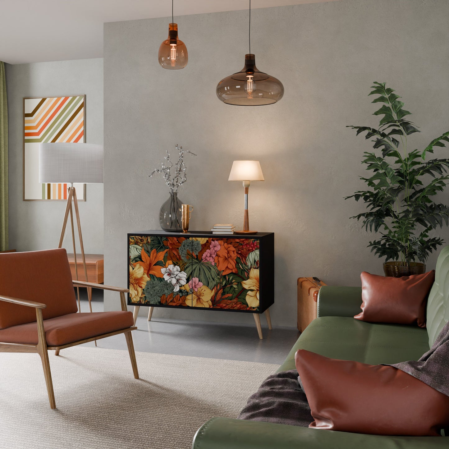 Credenza RADIANT FLORA a 2 ante in finitura nera