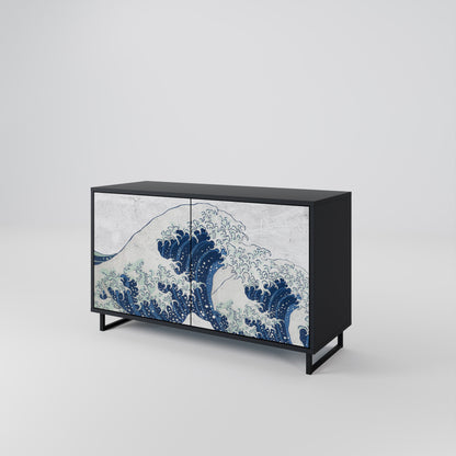 Credenza a 2 ante THE GREAT WAVE AT KANAGAWA in finitura nera