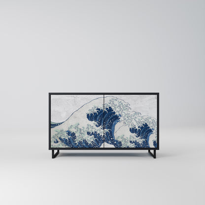Credenza a 2 ante THE GREAT WAVE AT KANAGAWA in finitura nera