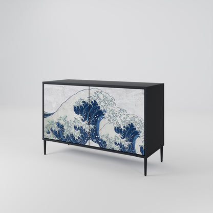 Credenza a 2 ante THE GREAT WAVE AT KANAGAWA in finitura nera