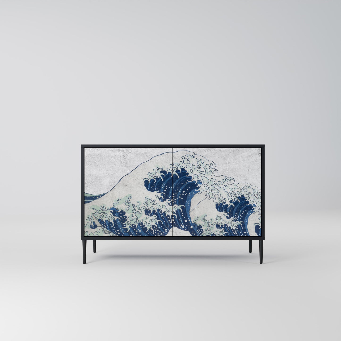 Credenza a 2 ante THE GREAT WAVE AT KANAGAWA in finitura nera