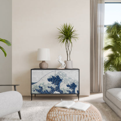 Credenza a 2 ante THE GREAT WAVE AT KANAGAWA in finitura nera