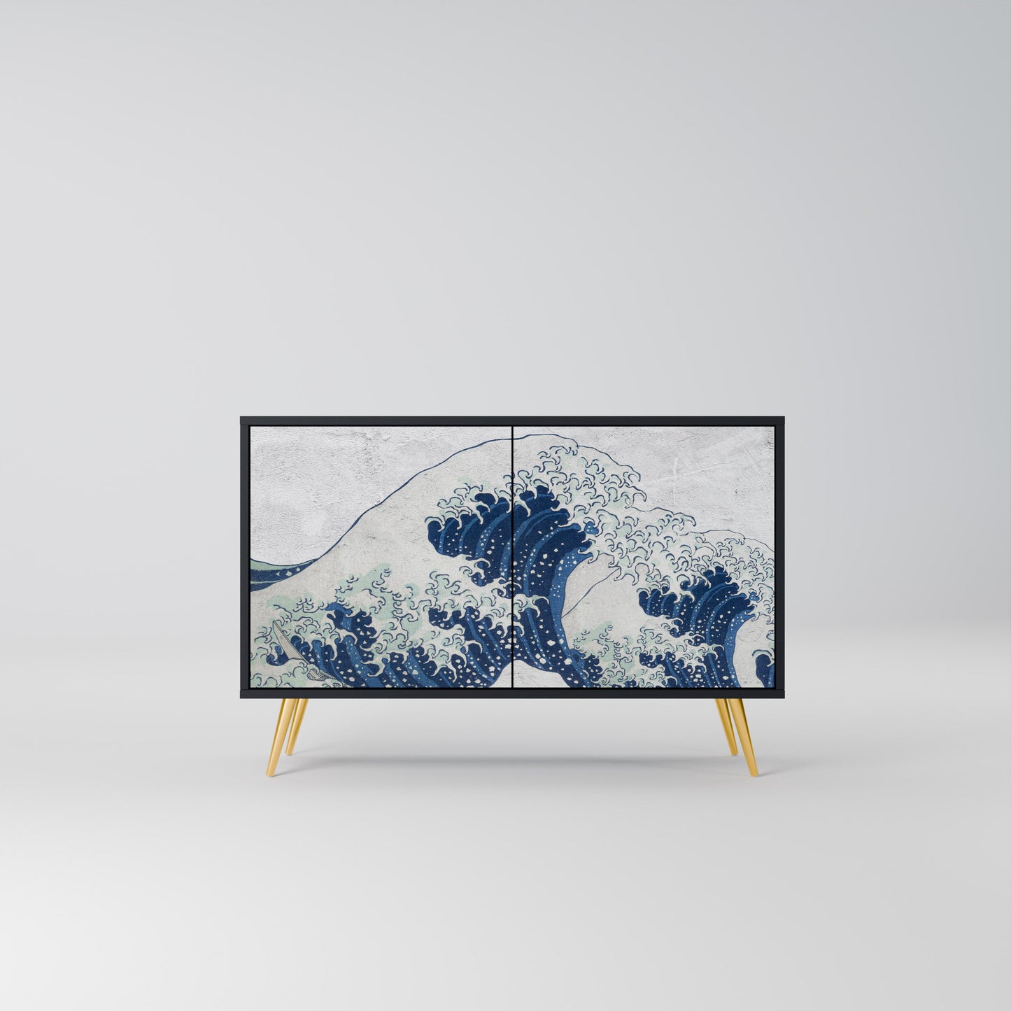 Credenza a 2 ante THE GREAT WAVE AT KANAGAWA in finitura nera