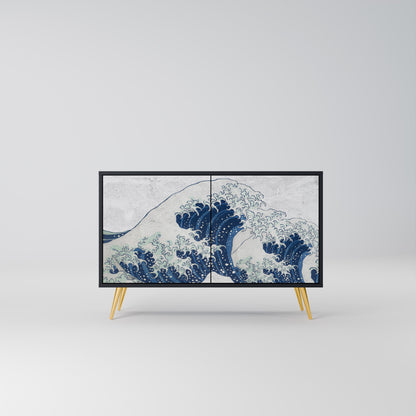 Credenza a 2 ante THE GREAT WAVE AT KANAGAWA in finitura nera