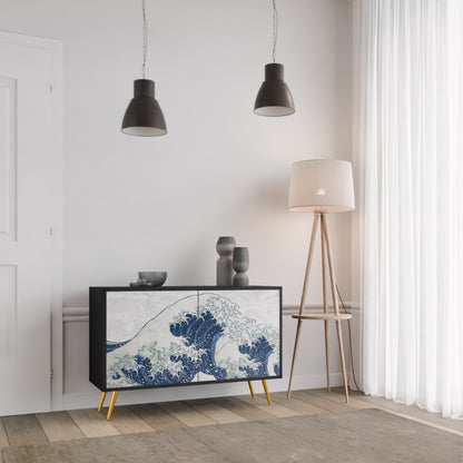 Credenza a 2 ante THE GREAT WAVE AT KANAGAWA in finitura nera