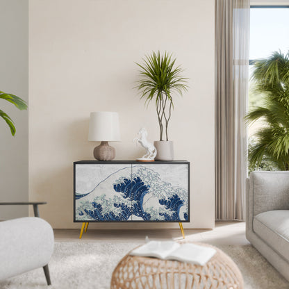 Credenza a 2 ante THE GREAT WAVE AT KANAGAWA in finitura nera