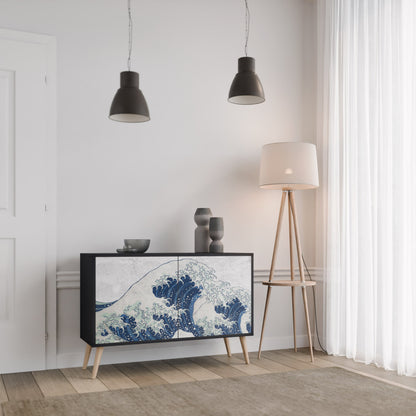 Credenza a 2 ante THE GREAT WAVE AT KANAGAWA in finitura nera