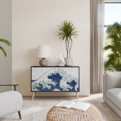 Credenza a 2 ante THE GREAT WAVE AT KANAGAWA in finitura nera