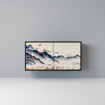 JAPANESE LANDSCAPE Madia a 2 Ante in Finitura Nera