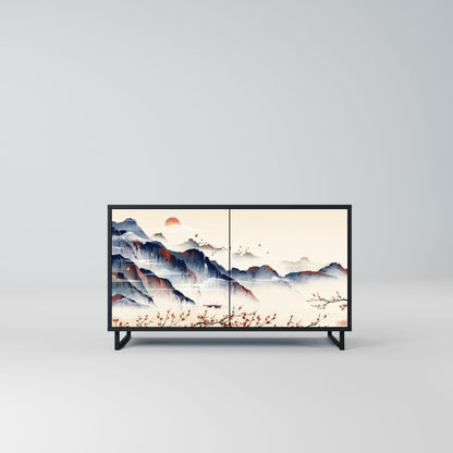 Credenza a 2 ante JAPANESE LANDSCAPE in finitura nera