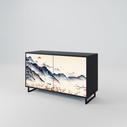 Credenza a 2 ante JAPANESE LANDSCAPE in finitura nera