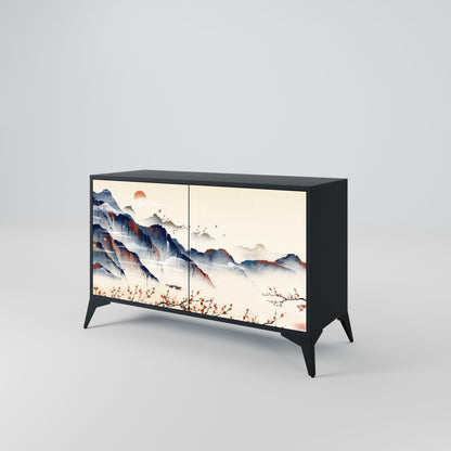 Credenza a 2 ante JAPANESE LANDSCAPE in finitura nera