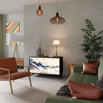 Credenza a 2 ante JAPANESE LANDSCAPE in finitura nera