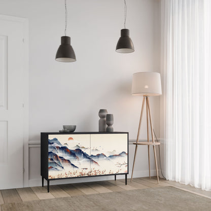 Credenza a 2 ante JAPANESE LANDSCAPE in finitura nera