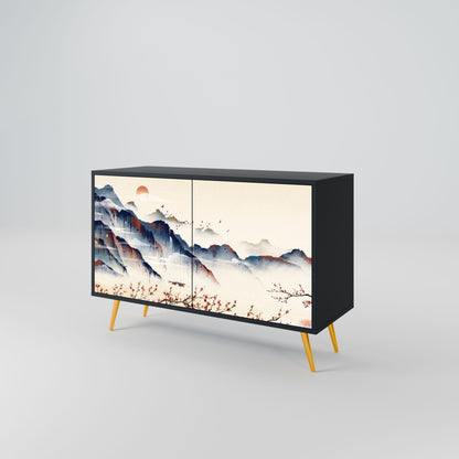 Credenza a 2 ante JAPANESE LANDSCAPE in finitura nera