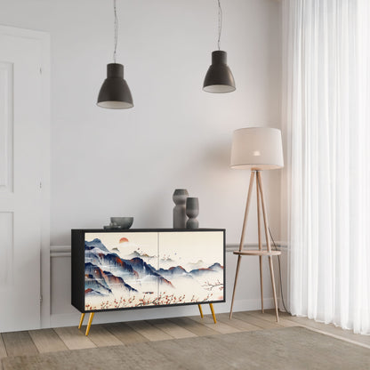 Credenza a 2 ante JAPANESE LANDSCAPE in finitura nera