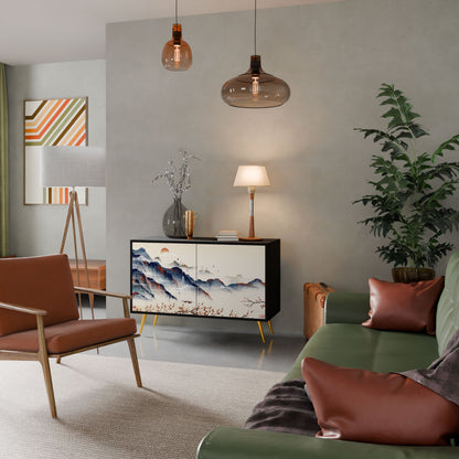 Credenza a 2 ante JAPANESE LANDSCAPE in finitura nera