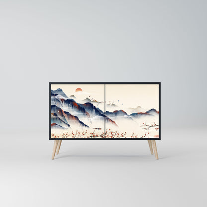Credenza a 2 ante JAPANESE LANDSCAPE in finitura nera