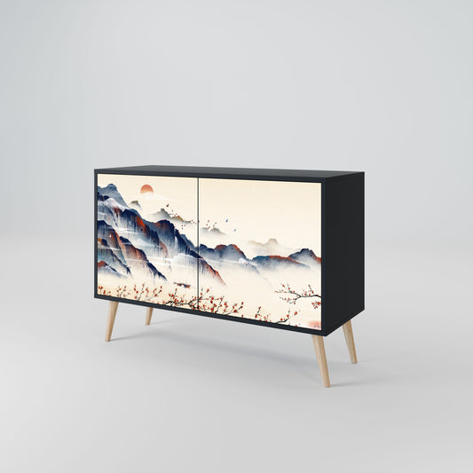 Credenza a 2 ante JAPANESE LANDSCAPE in finitura nera
