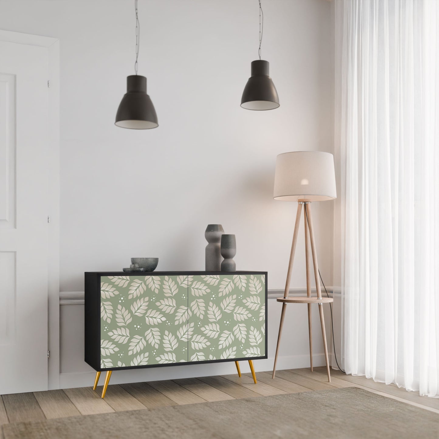 Credenza LEAVES ON GREEN a 2 ante in finitura nera